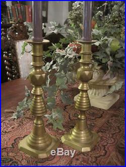 Pair Antique English Brass Candlesticks Victorian Candle Holders Old Beehive