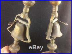 Pair Antique English Brass Tavern Candlesticks with Signal Bells 19th Century
