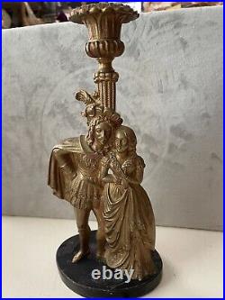 Pair Antique FRENCH 19th C Bronze Brass Figural Candle Stick Holders