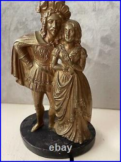 Pair Antique FRENCH 19th C Bronze Brass Figural Candle Stick Holders