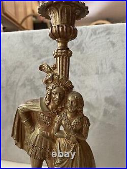 Pair Antique FRENCH 19th C Bronze Brass Figural Candle Stick Holders