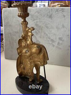 Pair Antique FRENCH 19th C Bronze Brass Figural Candle Stick Holders