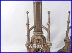 Pair Antique GOTHIC REVIVAL Brass CandlesticksHoldersChurch AltarMantleVGC
