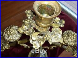 Pair Antique Heavy Brass Candelabra Church Candle Holder Fancy
