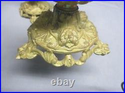 Pair Antique Ormolu Brass & Porcelain Candlesticks Oriental Garden Design