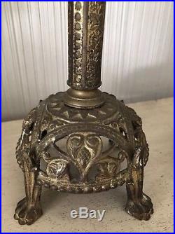 Pair Antique Ornate Brass Gothic Candlesticks Candle Holders Church Altar