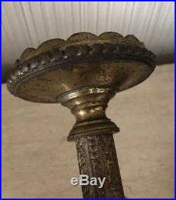 Pair Antique Ornate Brass Gothic Candlesticks Candle Holders Church Altar