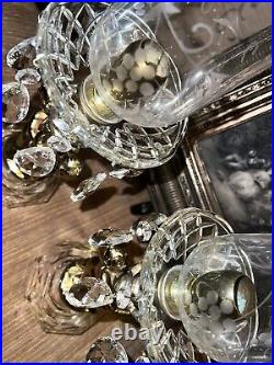Pair Antique Ornate Cherubs BrassCrystal Victorian CandelabrasHolders