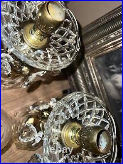 Pair Antique Ornate Cherubs BrassCrystal Victorian CandelabrasHolders