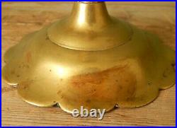 Pair Antique Seamed Brass 18th Century Candlesticks Candle Holders Petal Base