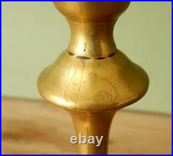 Pair Antique Seamed Brass 18th Century Candlesticks Candle Holders Petal Base