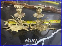 Pair Antique Solid Brass Winged Dragon Griffin/Gryphon Candlestick/Candle Holder