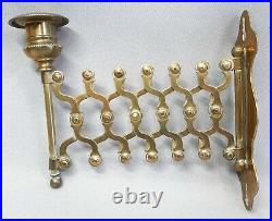 Pair Antique Victorian Brass Scissor Arm Accordian Piano Candle Holders Sconces