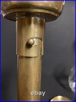 Pair Antique Vtg Brass Spring Loaded Candlestick Holder withGlass Shade DENMARK