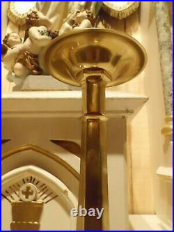 Pair Antique Vtg Large Heavy Brass Church Altar Candle Sticks Holder 1943 19