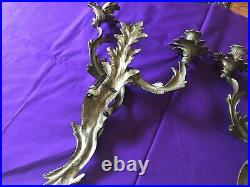 Pair Antique Wall Sconces Candleholders French Brass LOUIS XV ROCOCO 18 B625