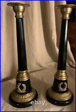 Pair Antique style French Empire bronze or brass candlesticks Candleholder black