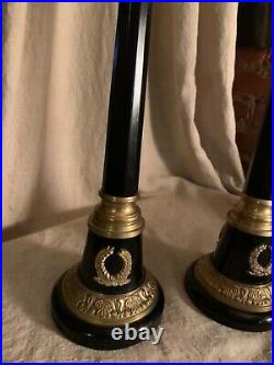 Pair Antique style French Empire bronze or brass candlesticks Candleholder black