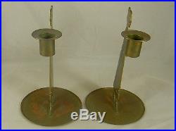 Pair Arts & Crafts Era Brass Candle Holders Figural Woman Goberg Germany 1910