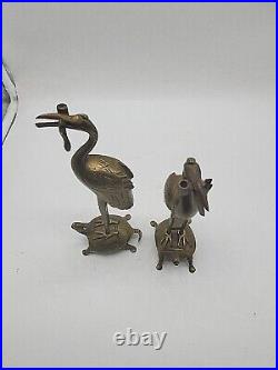 Pair Brass/Bronze Herons on Turtles Candle Book France, detailed Heavy