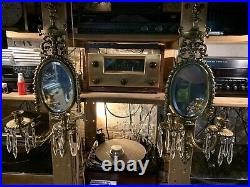 Pair Brass Candle mirrored wall sconces ornate