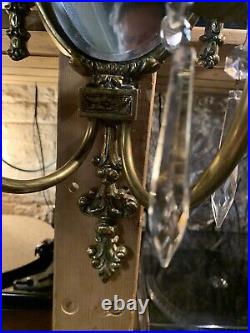 Pair Brass Candle mirrored wall sconces ornate