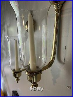 Pair Brass Virginia Metalcrafters CW 2011 Colonial Ball Hurricane Candle Sconces