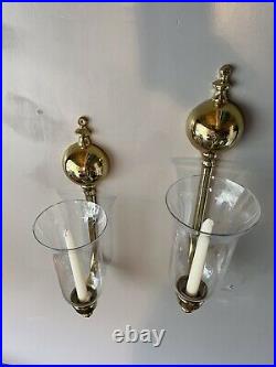 Pair Brass Virginia Metalcrafters CW 2011 Colonial Ball Hurricane Candle Sconces