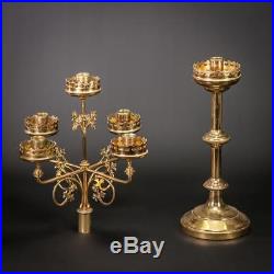 Pair Candelabra Gilt Bronze Two Candle Holder Gilded Brass Antique 5 Lights