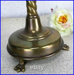 Pair Candle Holders Candlesticks Altar Twisted Stem Brass Claw Feet Neo Gothic