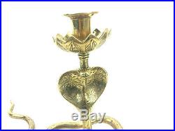 Pair Candlestick Candle Holder Antique Vintage Brass Bronze Hand Crafted Cobra