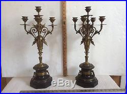 Pair French Ornate Gilt Brass/Bronze Marble Candelabras Candle Holders
