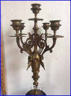 Pair French Ornate Gilt Brass/Bronze Marble Candelabras Candle Holders