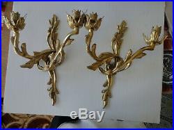 Pair French victorian style polished brass double candle holder