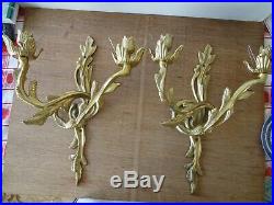 Pair French victorian style polished brass double candle holder