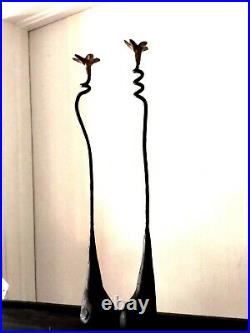 Pair Hand Forged Wrought Iron Candle Holder Stick tall onion 18 brass handmade