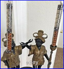 Pair Heavy Brass Blackamoor Statue Candle Holders