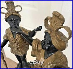 Pair Heavy Brass Blackamoor Statue Candle Holders