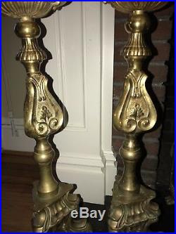Pair Huge Tall 26 Brass Bronze Alter Church Floor Candlesticks Candle Holder