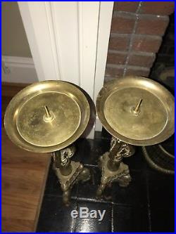 Pair Huge Tall 26 Brass Bronze Alter Church Floor Candlesticks Candle Holder