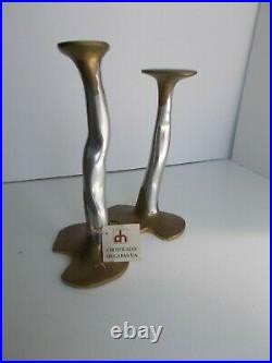 Pair Iconic David Marshall Brass and Aluminium'Puzzle' Candlesticks c. 1970