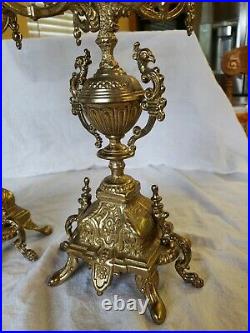 Pair Italy Baroque Brass Candelabra 5 Arm Candle Holder Large 16 1/8 Tall