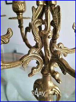 Pair Italy Baroque Brass Candelabra 5 Arm Candle Holder Large 16 1/8 Tall