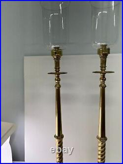 Pair Large 30 Brass Candlestick Floor Altar Standing Candle Holder glass shades
