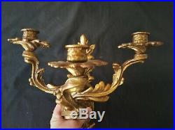 Pair Louis XV Style Brass 3 Arm Wall Sconces Candle Holders Decorator Piece