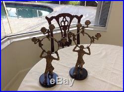 Pair, Maitland Smith Cast Brass MONKEY Motif Candle Holders with marble bases, WOW