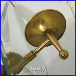 Pair Mid-Century Modern Elongated Octagonal Mirrored & Brass Wall Candle Sconces
