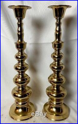 Pair Mosaik Large Heavy Solid Brass Church Candlestick Candle Holder 17 3/4