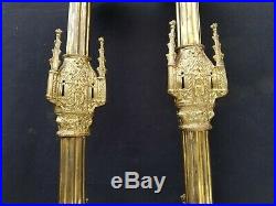 Pair Neo Gothic Brass Religious Altar Church Candlesticks Candelabra Cathedral