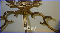 Pair Of 19th C George IV Brass Candle Holders Wall Sconces 3 Arms Lions & Eagle